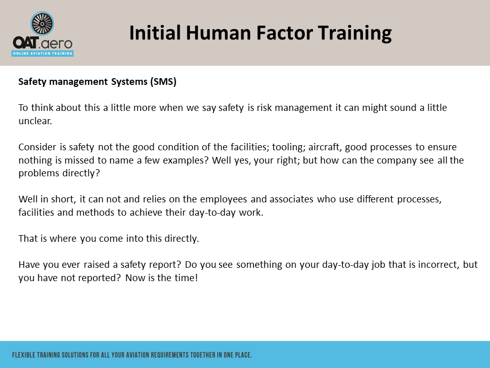 Human Factors Initial Module 9 SMS Overview & Example - Online Aviation ...